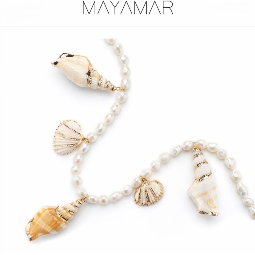 Seashell Pearl Necklace - White and Gold-Accented(013)